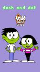  1boy 1girl black_hair crossover dash dot green_skin kids logo mcdnalds2016 pbs purple_background striped_shirt the_loud_house white_shirt 