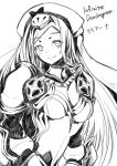  1girl armor blush bow eyebrows_visible_through_hair eyes_visible_through_hair greyscale highres infinite_dendrogram liliana_grandria long_hair monochrome pauldrons shoulder_armor simple_background sketch smile solo tsukuha_(chakai514) upper_body vambraces white_background 