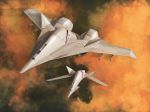  ace_combat ace_combat_7 adfx-10 adfx-10f aircraft airplane box_art clouds cloudy_sky fighter_jet flying jet military military_vehicle missile no_humans official_art sky tenjin_hidetaka 