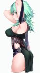  1girl armlet arms_up black_dress breasts byleth_(fire_emblem) byleth_eisner_(female) dancer dress fire_emblem fire_emblem:_three_houses from_side green_eyes green_hair highres looking_to_the_side nasubi06 parted_lips simple_background solo white_background 