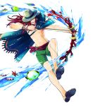  1boy abs bow_(weapon) bracelet cape coral fire_emblem fire_emblem:_the_sacred_stones fire_emblem_heroes fish full_body hat highres jewelry joshua_(fire_emblem) long_hair navel official_art open_mouth red_eyes redhead ring sandals shirtless solo suekane_kumiko swimsuit teeth transparent_background water weapon 