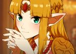  animated animated_gif blinking blonde_hair crown dress gleam green_eyes interlocked_fingers jewelry long_hair looking_at_viewer necklace pink_dress pointy_ears princess_zelda rvkingu smile the_legend_of_zelda triforce 