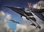  ace_combat ace_combat_7 adf-11f_raven aircraft airplane box_art clouds cloudy_sky fighter_jet flying jet looking_down military military_vehicle missile official_art pilot_suit platform sign sky tenjin_hidetaka warning_sign 