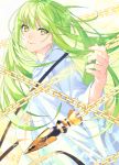  1other akapug621 androgynous chain electricity enkidu_(fate/strange_fake) enkidu_(weapon) fate/grand_order fate/strange_fake fate_(series) green_eyes green_hair long_hair robe smile very_long_hair 