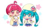  2girls aqua_eyes aqua_hair chibi earrings eru fuwa_(precure) hagoromo_lala heart hoshina_hikaru jewelry multiple_girls pink_eyes pink_hair precure short_hair star_(symbol) star_earrings star_in_eye star_twinkle_precure symbol_in_eye twintails yellow_earrings 