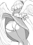  ass bent_over bird_tail bird_wings facing_away feathered_wings frilled_panties frills from_below greyscale kneepits monochrome multicolored_hair niwatari_kutaka panties short_hair short_sleeves skirt skirt_lift tail_feathers tail_raised touhou two-tone_hair underwear upskirt urin white_panties wily_beast_and_weakest_creature wings 