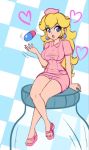  bangs blonde_hair blue_earrings blue_eyes checkered checkered_background dr._mario_(game) earrings hat heart heart-shaped_pupils jar jewelry long_hair super_mario_bros. nail_polish nurse nurse_cap open_mouth pill princess_peach sandals sigurd_hosenfeld sketch sphere_earrings symbol-shaped_pupils 