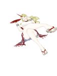  alcohol blonde_hair breasts cuffs cup gesture_request geta highres horns hoshiguma_yuugi kamamo legs licking_lips long_hair looking_to_the_side oni pointy_ears reclining red_eyes sakazuki shackles single_horn spread_toes star_(symbol) tongue tongue_out touhou transparent_background 