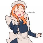  1girl annette_fantine_dominic artist_name closed_eyes do_m_kaeru fire_emblem fire_emblem:_three_houses long_sleeves maid maid_headdress open_mouth orange_hair simple_background solo upper_body white_background 