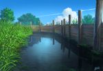  clouds condensation_trail day flower grass highres no_humans original outdoors pei_(sumurai) reflection scenery sky tree water 