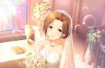  blush brown_eyes brown_hair dress idolmaster_cinderella_girls_starlight_stage kawashima_mizuki long_hair smile veil wedding_dress 