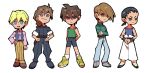  5boys bangs bitz777 black_eyes black_hair blonde_hair blue_eyes braid brown_hair chang_wufei chibi duo_maxwell expressionless full_body green_eyes gundam gundam_wing hair_over_one_eye hands_on_hips heero_yuy long_hair looking_at_viewer male_focus multiple_boys open_mouth ponytail quatre_raberba_winner short_hair single_braid smile teeth trowa_barton vest wristband 