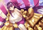 1girl bangs bare_shoulders blush bow breasts choker claws collar eyebrows_visible_through_hair fate/extra fate/extra_ccc fate/grand_order fate_(series) hair_ribbon huge_breasts long_hair looking_at_viewer o-ring o-ring_top passionlip pink_eyes purple_hair ribbon sideboob smile solo to_moyomoyo very_long_hair violet_eyes 