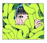  1girl bangs border covered_mouth looking_at_viewer no_nose original pnikatro solo tentacles white_border 