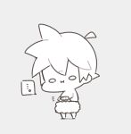  ... /\/\/\ 1boy :i baby bandages chibi commentary diaper furrowed_eyebrows grey_background greyscale highres kagamine_len kitsune_no_ko male_focus monochrome omake short_ponytail solo speech_bubble spiky_hair spoken_ellipsis standing vocaloid younger 