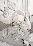  ass bed blush cellphone clock greyscale monochrome nakajima_ryou original panties phone pillow pillow_grab smartphone stuffed_animal stuffed_toy teddy_bear underwear undressing 