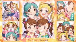  blonde_hair blue_hair blush brown_hair dress emily_stuart futami_ami futami_mami green_eyes idolmaster_cinderella_girls_starlight_stage long_hair short_hair smile tokugawa_matsuri violet_eyes 