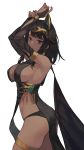 1girl absurdres arms_up black_hair black_panties breasts closed_mouth dark_skin egyptian egyptian_clothes green_eyes highres large_breasts looking_at_viewer original panties rk short_hair simple_background smile solo underwear white_background 