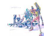  amano_pikamee commentary_request highres hikasa_tomoshika holding holding_weapon horns jitomi_monoe looking_away mecha mechanization no_humans ryo_(ryo_skrdi) shadow signature single_horn standing twitter_username virtual_youtuber voms weapon white_background 