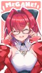  1girl ^_^ absurdres ange_katrina black_bow bow closed_eyes destiny549-2 eyebrows_visible_through_hair glasses hair_bow highres nijisanji open_mouth solo triangle_hair_ornament virtual_youtuber 