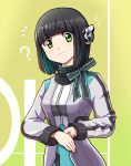  1girl ? bangs bow bowtie eyebrows_visible_through_hair green_eyes highres humagear_headphones is_(kamen_rider_01) kamen_rider kamen_rider_01_(series) looking_at_viewer looking_down menome short_hair solo 