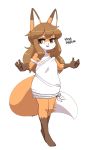  1girl animal_ears bare_shoulders brown_eyes brown_hair collarbone eyebrows_visible_through_hair fox_ears fox_girl fox_tail full_body furry highres jupiter_europe long_hair looking_at_viewer original parted_lips sidelocks simple_background solo tail tank_top white_background 