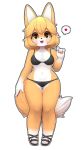  1girl animal_ears bikini black_bikini blush breasts brown_eyes brown_hair collarbone eyebrows_visible_through_hair fox_ears fox_girl fox_tail full_body furry heart highres jupiter_europe looking_at_viewer open_mouth original short_hair small_breasts smile solo speech_bubble spoken_heart swimsuit tail 