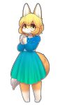  1girl animal_ears blue_dress blush bra_strap brown_eyes brown_hair closed_mouth collarbone dress eyebrows_visible_through_hair fox_ears fox_girl fox_tail furry hands_clasped highres jupiter_europe looking_at_viewer original own_hands_together short_hair smile solo tail 