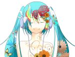  butterfly closed_eyes flower gears hatsune_miku headphones patterned rainbow smile twintails vocaloid white 
