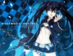  black_rock_shooter black_rock_shooter_(character) blue_eyes chain long_hair midriff ress scar sword twintails 