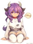  animal_ears blush breasts collar cow_ears cow_girl cow_print cowgirl horns huge_breasts kumatanchi long_hair shigatake socks thigh_highs thighhighs ushi-oneesan ushimimi 