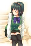  blush bow face goe green_hair idolmaster kotori_otonashi otonashi_kotori red_eyes short_hair the_idolm@ster thigh_highs thighhighs uniform 