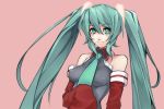  bare_shoulders detached_sleeves eu03 face green_eyes green_hair hatsune_miku long_hair necktie solo twintails vocaloid wallpaper 