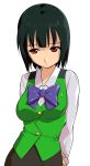  blush bow green_hair idolmaster kotori_otonashi otonashi_kotori red_eyes short_hair skirt the_idolm@ster uniform vest 