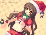  brown_eyes brown_hair christmas fang hat kitamura_yuusaku long_hair midriff natsumiya_yuzu navel santa_hat takasu_ryuuji toradora! 