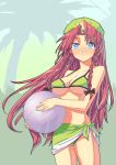  ball bikini blue_eyes blush braid braids breasts china fondolger hat hong_meiling long_hair navel plait red_hair ribbon swimsuit touhou underboob 