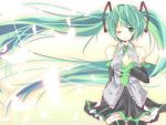 1girl blue_eyes blue_hair detached_sleeves hatsune_miku necktie pleated_skirt tagme twintails vocaloid