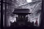  black_hair hakurei_reimu japanese_clothes miko polychromatic ribbon scenery shrine stone_lantern touhou 