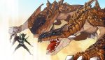  crossover ethird highres kamen_rider kamen_rider_kabuto_(series) kamen_rider_kick_hopper kamen_rider_punch_hopper monster monster_hunter tigrex wyvern 