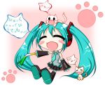   cat chibi closed_eyes detached_sleeves hatsune_miku jpeg_artifacts open_mouth vocaloid white  