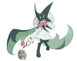  1other :3 :d animal_hands animal_nose bird body_fur cape claws flower furry green_cape green_fur green_hair half-closed_eyes looking_at_another mask meowscarada monocle open_mouth owl pawpads pink_flower pink_rose pokemon pokemon_(creature) rose rowlet short_hair short_tail simple_background smile sok_(mr14_c) solo_focus standing star_(symbol) tail two-tone_fur white_background 