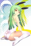  ass boots bunny_ears bunny_outfit bunny_tail bunnygirl bunnysuit c.c. code_geass green_hair high_heels pantyhose rabbit_ears shoes sitting solo thigh_boots thighhighs uni wariza 