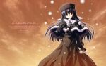 1girl black_hair brown_eyes dress ef hat nanao_naru snow tagme