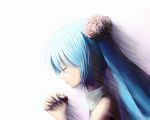  1girl blue_hair flower hands_together hatsune_miku tagme twintails vocaloid 