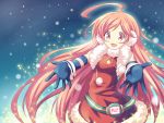  christmas dekosuke dress earmuffs gloves highres long_hair miki_(vocaloid) sf-a2_miki smile snow solo star striped striped_gloves very_long_hair vocaloid wrist_cuffs 