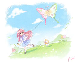  >_< 1girl animal artist_request blue_neckerchief blue_sailor_collar blue_skirt blue_sky blunt_bangs border bow bowtie brown_eyes brown_footwear bug butterfly capelet cat clothed_animal clouds copyright_name deformed dot_nose ear_covers eyelashes floating_clothes floating_hair flower flying_sweatdrops full_body grass holding holding_kite hood hood_up hooded_capelet kite kneehighs leg_up light_blush long_hair long_sleeves looking_at_object medium_skirt momo_(nikki) mountain neckerchief nikki_(nikki) nikki_(series) official_art open_mouth orange_bow orange_bowtie pink_flower pink_hair pleated_skirt puffy_long_sleeves puffy_sleeves purple_flower running sailor_collar school_uniform second-party_source serafuku shadow shining_nikki shirt shoes skirt sky smile socks teeth traditional_bowtie upper_teeth_only uwabaki very_long_hair wavy_hair wavy_mouth whiskers white_border white_cat white_flower white_shirt white_socks wind yellow_capelet yellow_flower 