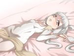  :o bed blush child choker code_geass dress embarrassed flat_chest flower hair_flower hair_ornament loli long_hair lying on_back open_mouth pink_eyes quad_tails rose silver_hair solo tianzi 