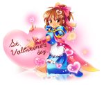  1girl 2013 arle_nadja armor armored_dress boots bow brown_eyes brown_hair dated frills hair_bow half_updo heart hitopm kneeling puyopuyo short_hair skirt smile solo valentine 