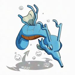 blue_skin bubble colored_skin kingdra mistray-art no_humans numbered pokemon pokemon_(creature) signature simple_background solo white_background 