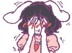  1girl animal_ears animated animated_gif beachepisode black_hair blush carrot_necklace closed_mouth covering_own_eyes inaba_tewi jewelry necklace pout rabbit_ears rabbit_girl short_hair short_sleeves simple_background solo touhou upper_body white_background 